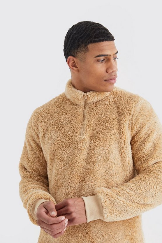 Oversize Borg-Sweatshirt mit Trichterkragen