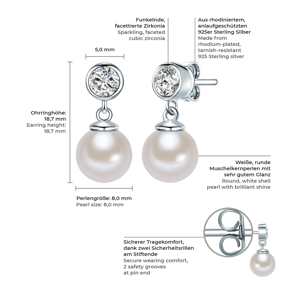 Rafaela Donata Puces d'oreilles en argent Argent sterling Oxyde de zirconium (CZ) Perles organiq Boucles d'oreilles