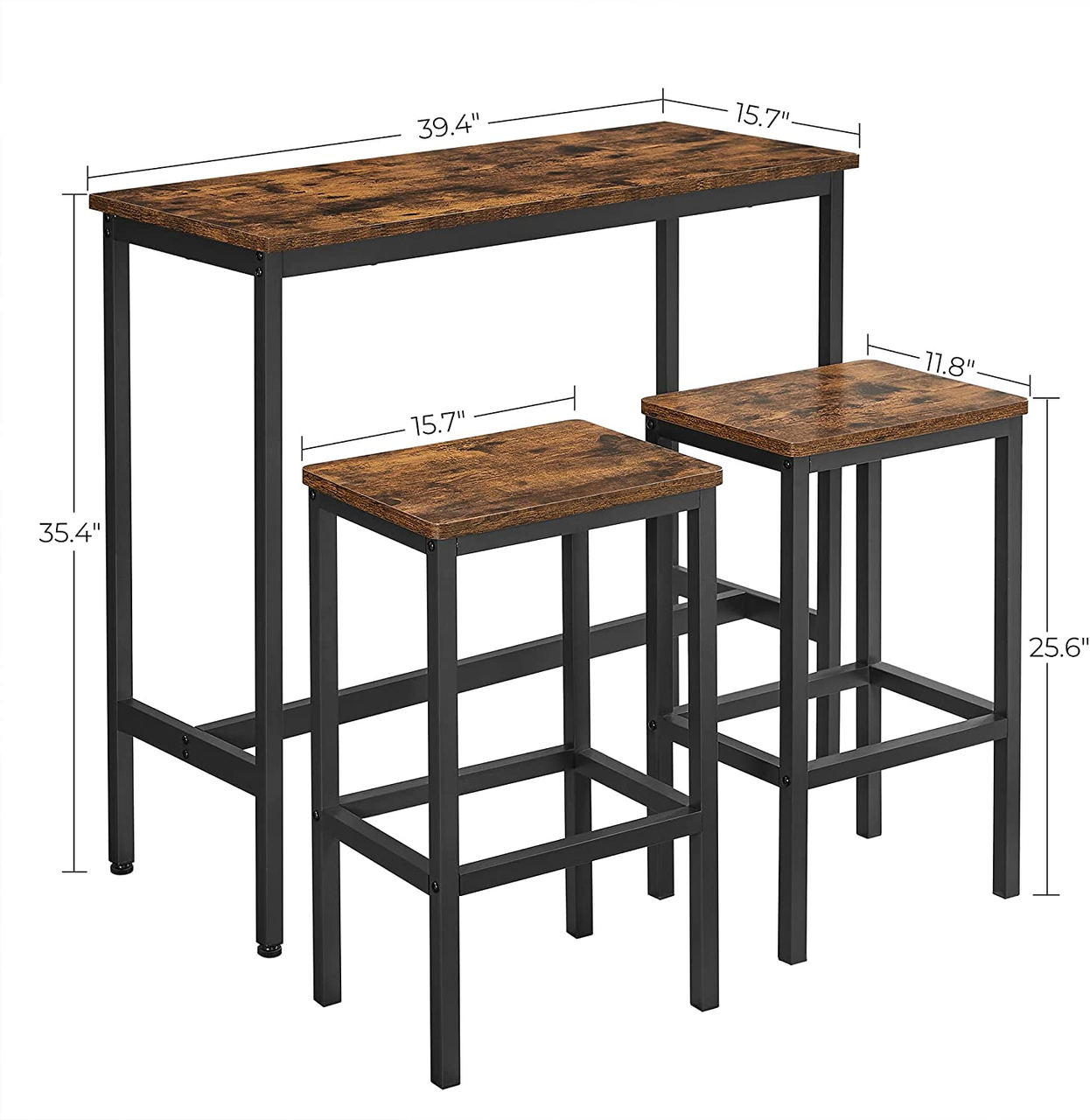 Vasagle Bartisch   Barhocker, 100x40x90cm/30x40x65cm, Rustikales Braun