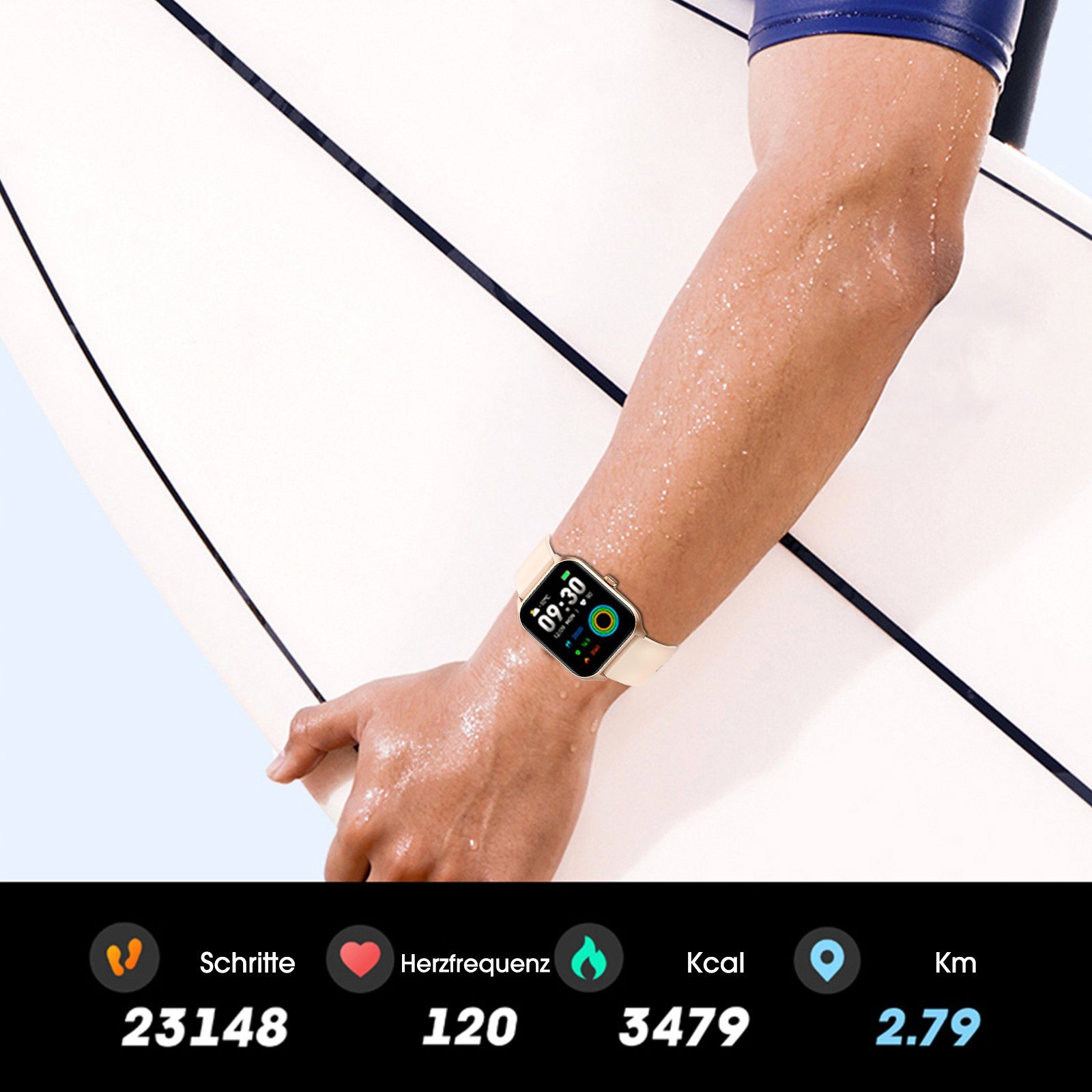 Yuede Smartwatch, Fitness Tracker uhr mit Anruffunktion für Damen und Herren Smartwatch (Quadratischer 1,96-Zoll-HD-Full-Touch-Farbdisplay Zoll) Gesundheits-Uhren mit Blutsauerstoff, Blutdruckmessung, Herzfrequenz, Schlafqualität, Schrittzähler, AI V