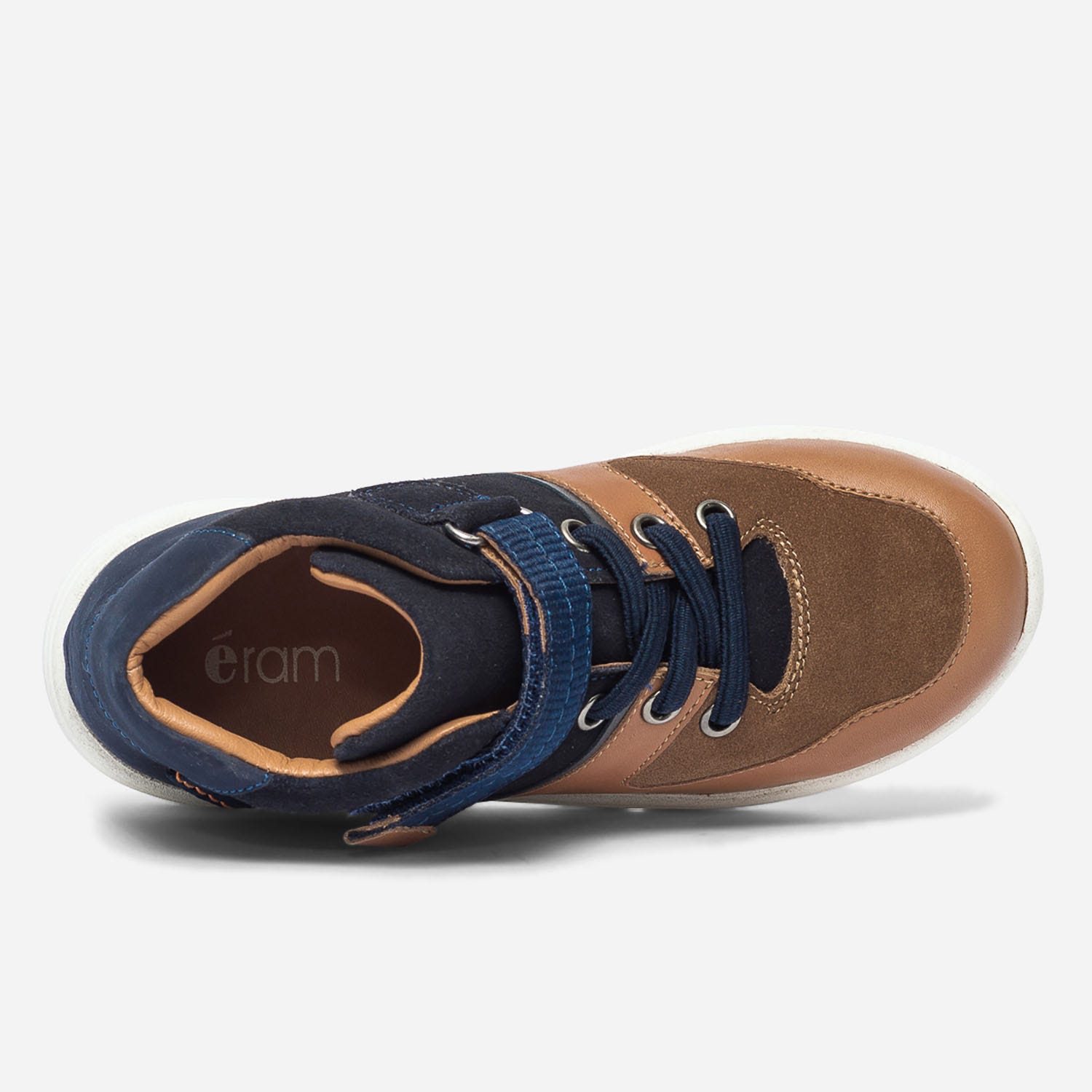 Basket camel, marine et marron bi matière