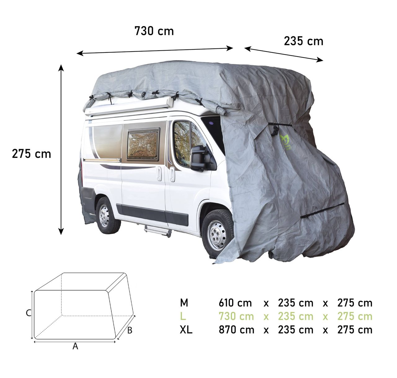 Green Yard GreenYard® Wohnmobil Schutzhülle Größe L 730 x 235 x 275 cm Wohnwagenplane Abdeckplane