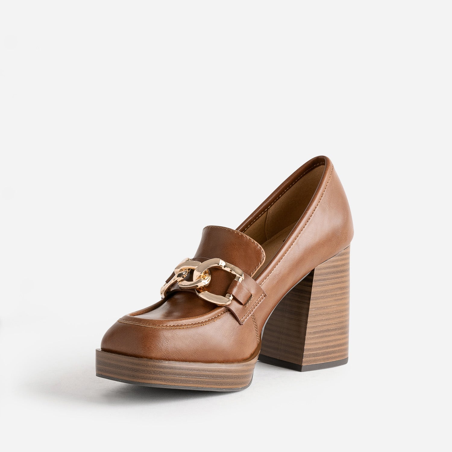 Mocassin à talon camel éco-conçu avec maxi chaîne