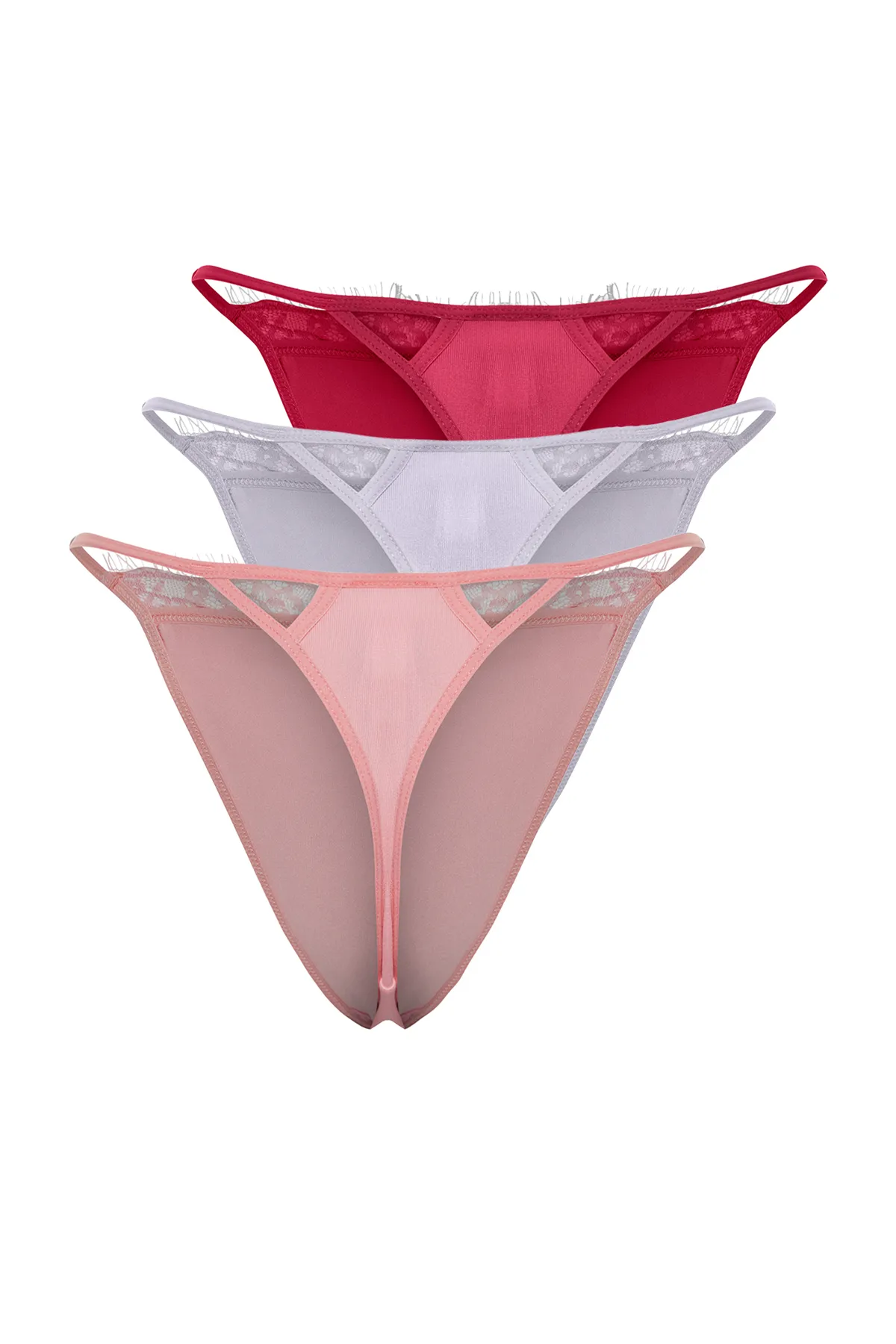 Trendyol Collection  Rosa-mehrfarbiger Strick-Tanga mit Mikrospitze THMSS24KU00012