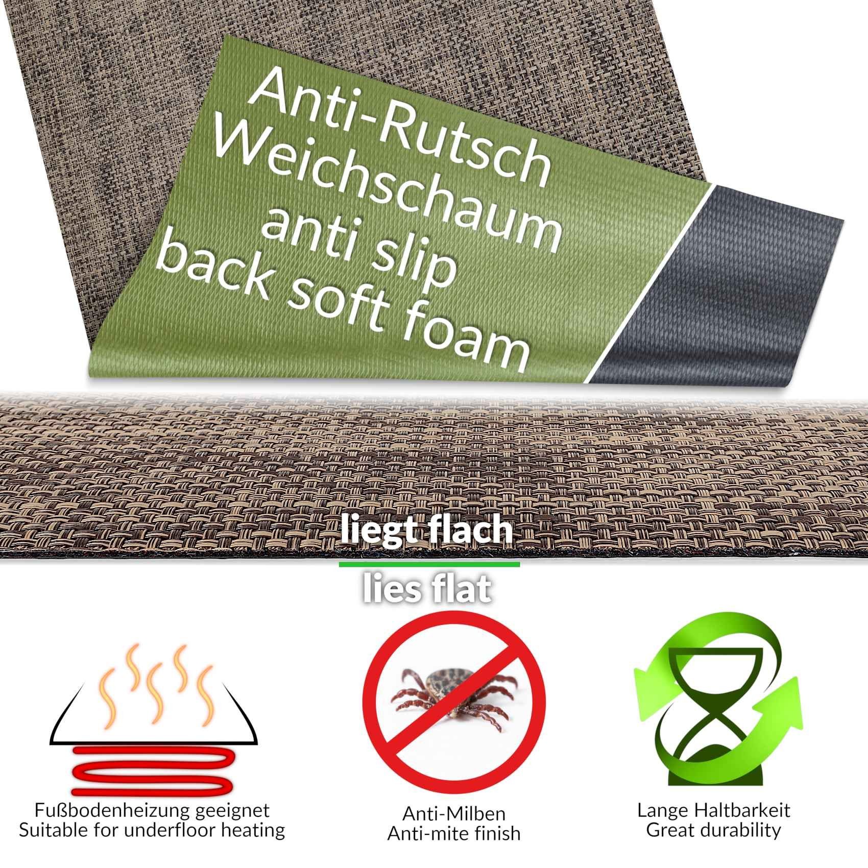 Küchenläufer Outdoorläufer Teppich Läufermatte TATAMI Rattan Robust Wasserabweisen, ANRO, Rechteckig, Höhe: 3 mm, Rattanoptik