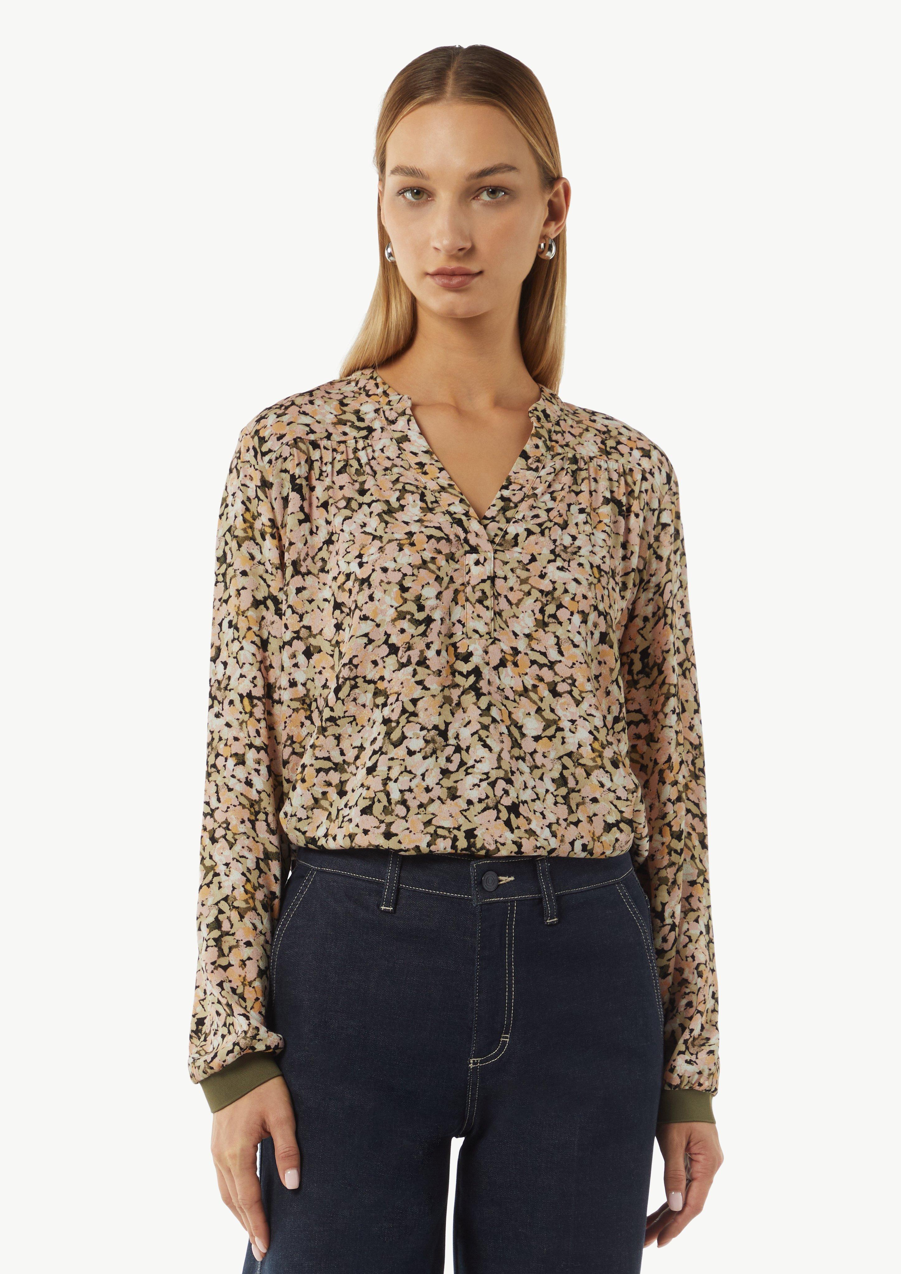 Floral gemusterte Bluse aus Crêpe mit Rippdetail - pfirsich