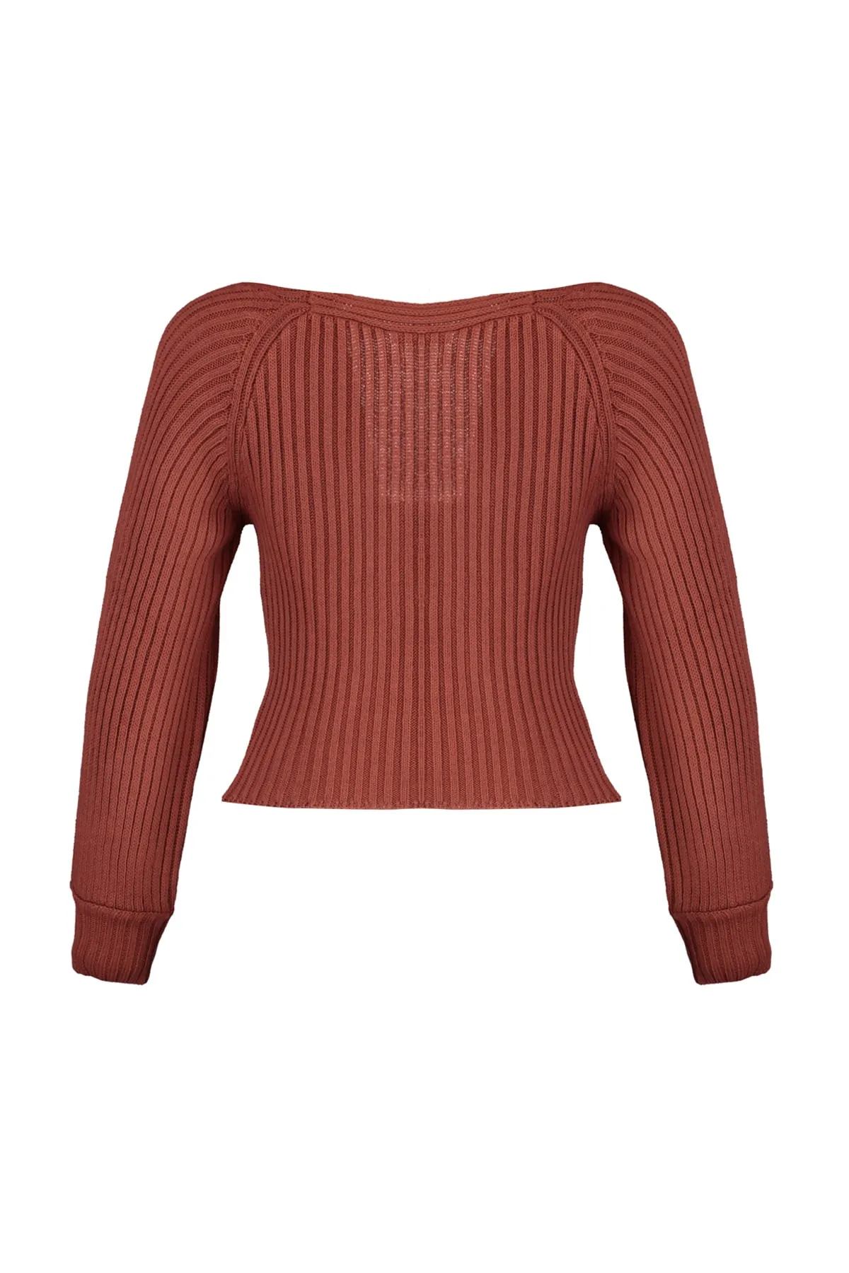 Trendyol Collection  Brauner kurzer Strickpullover mit Herzkragen TWOAW22KZ1760