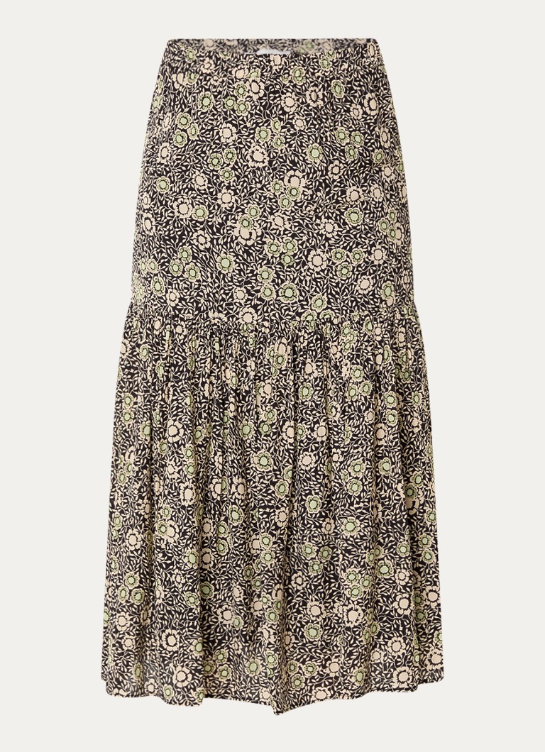 Fustă midi Damya de la Gerard Darel cu imprimeu floral și volane.