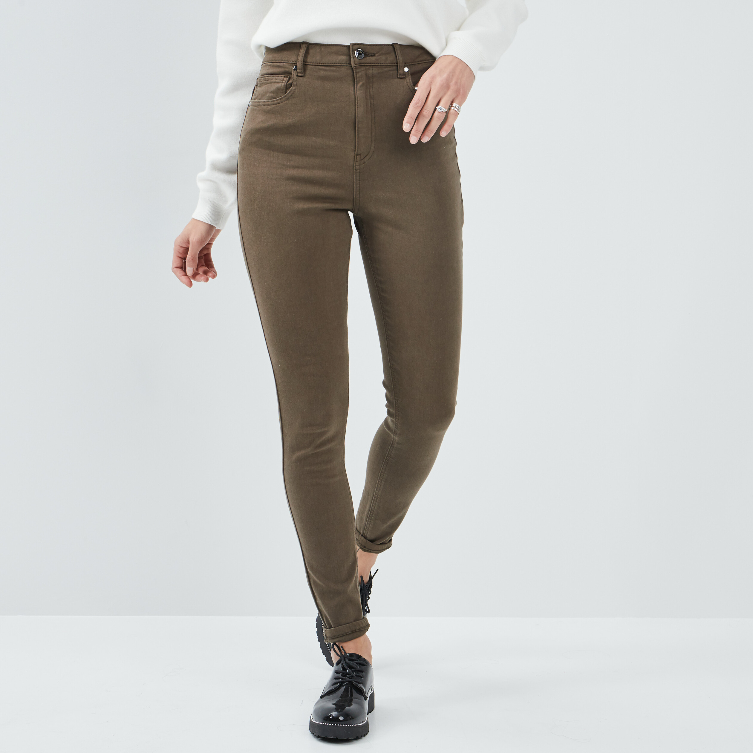 Pantalon skinny taille haute vert kaki femme | La Halle