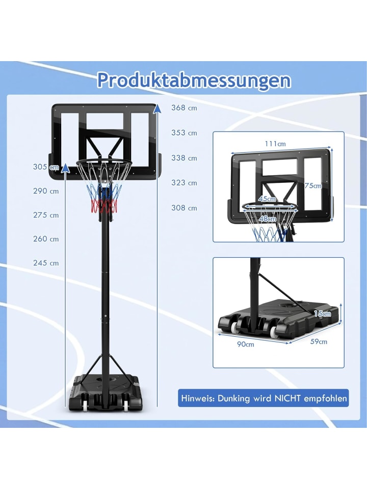 COSTWAY Basketballständer 245-305 cm höhenverstellbar in Schwarz günstig kaufen onesize