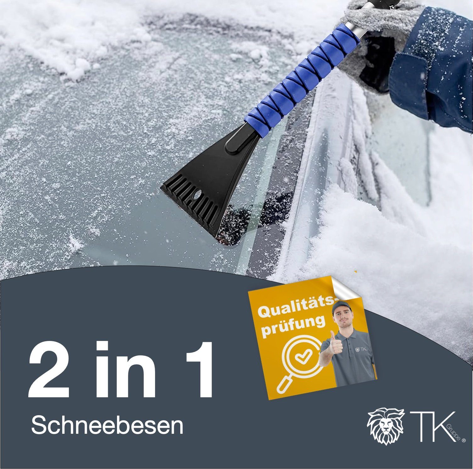 TK Gruppe Schneebesen 2 in 1 - Schneebesen mit Eiskratzer für Winter & Schnee PKW KFZ