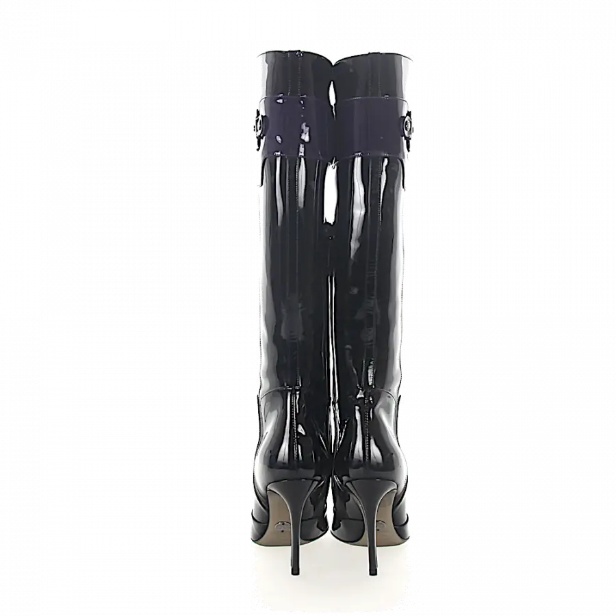 Dolce & Gabbana - Stiefel Lackleder Logo Ziernaht schwarz - schwarz