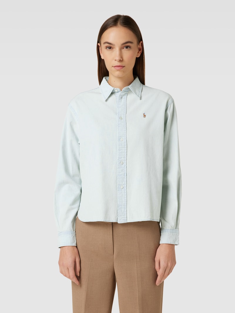 Bluse mit Logo-Stitching und durchgehender Knopfleiste in jeans