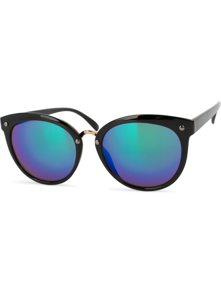styleBREAKER Cateye Sonnenbrille in Schwarz / Grün-Blau verspiegelt günstig kaufen onesize