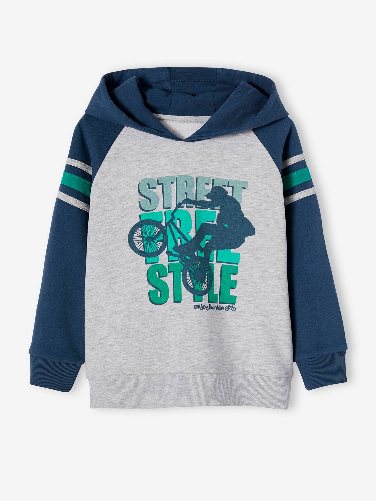Vertbaudet Jungen Kapuzensweatshirt mit Print - nachtblau