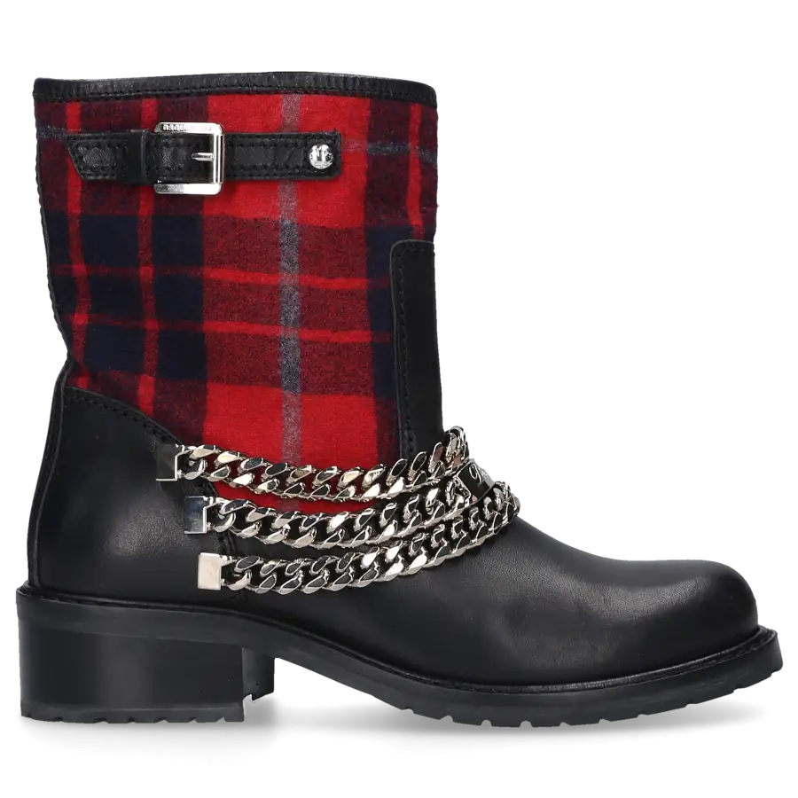 Dsquared2 - Stiefeletten Baumwollmischung Kalbsleder Zierkette Zierschnalle rot schwarz - schwarz