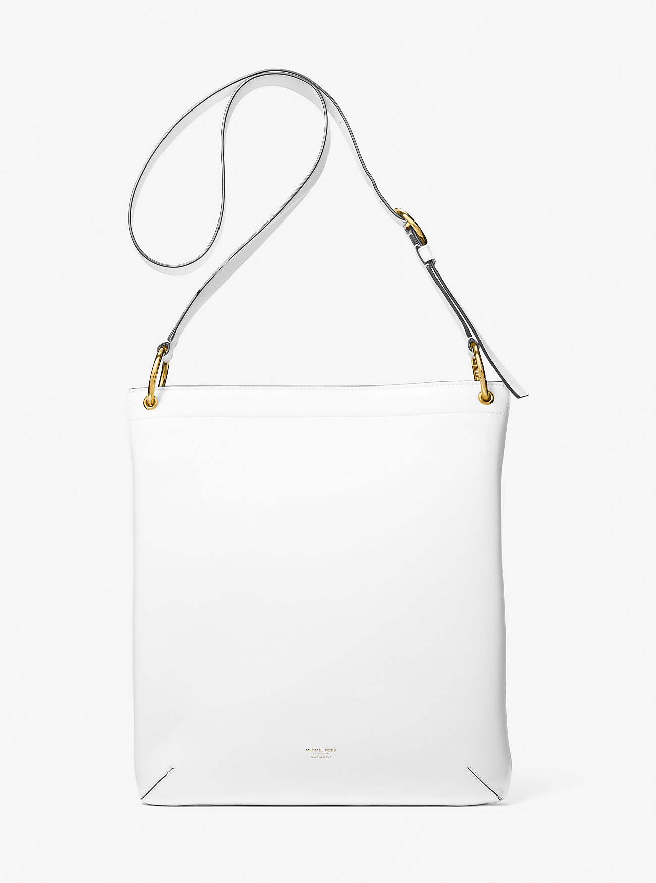 Tate Large Leather Messenger Bag - OPTIC WHITE