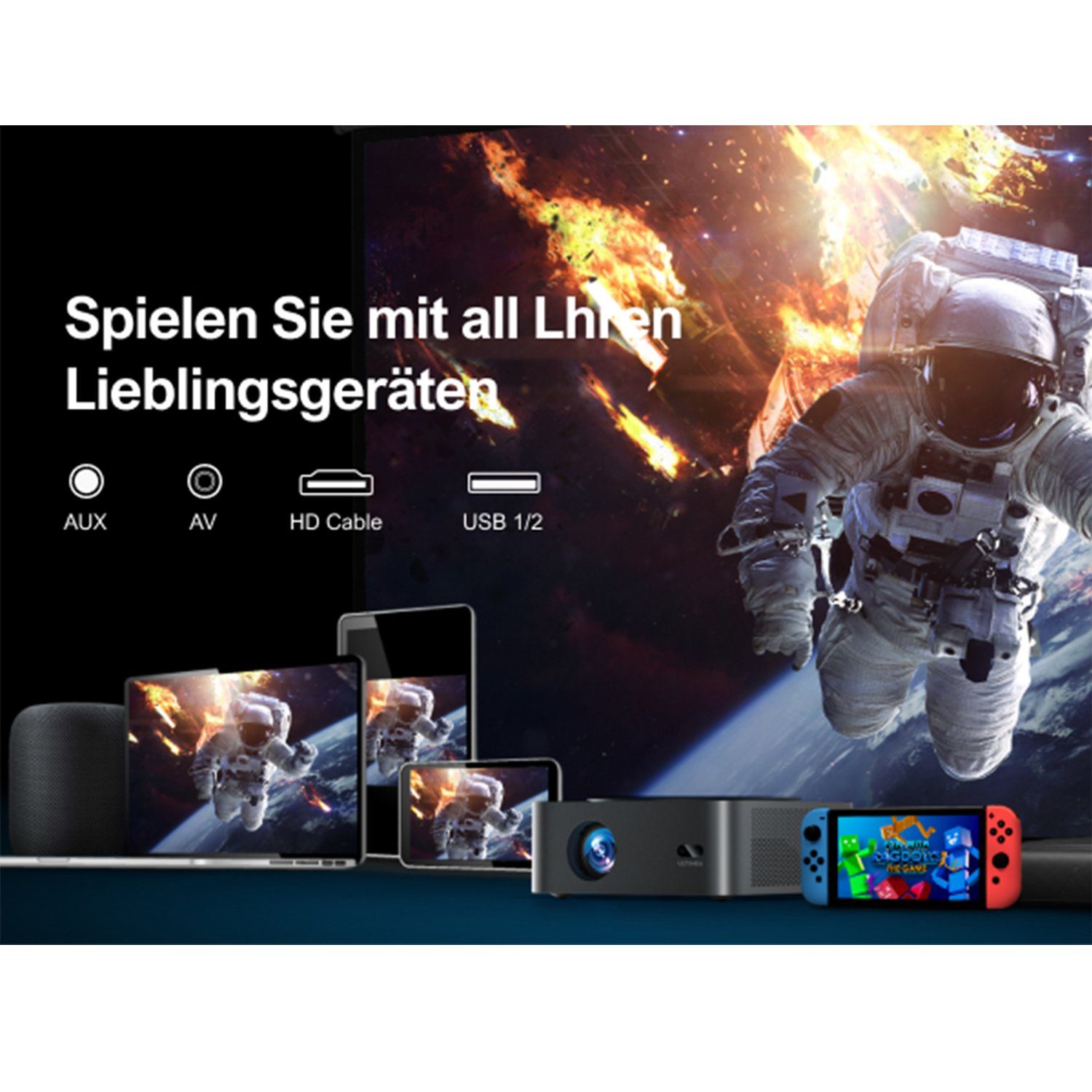 Ultimea P40 LCD-Beamer (21000 lm, 15000:1, 1920 x 1080 px, 2.4G/5GHz Dual WiFi Smart Beamer)