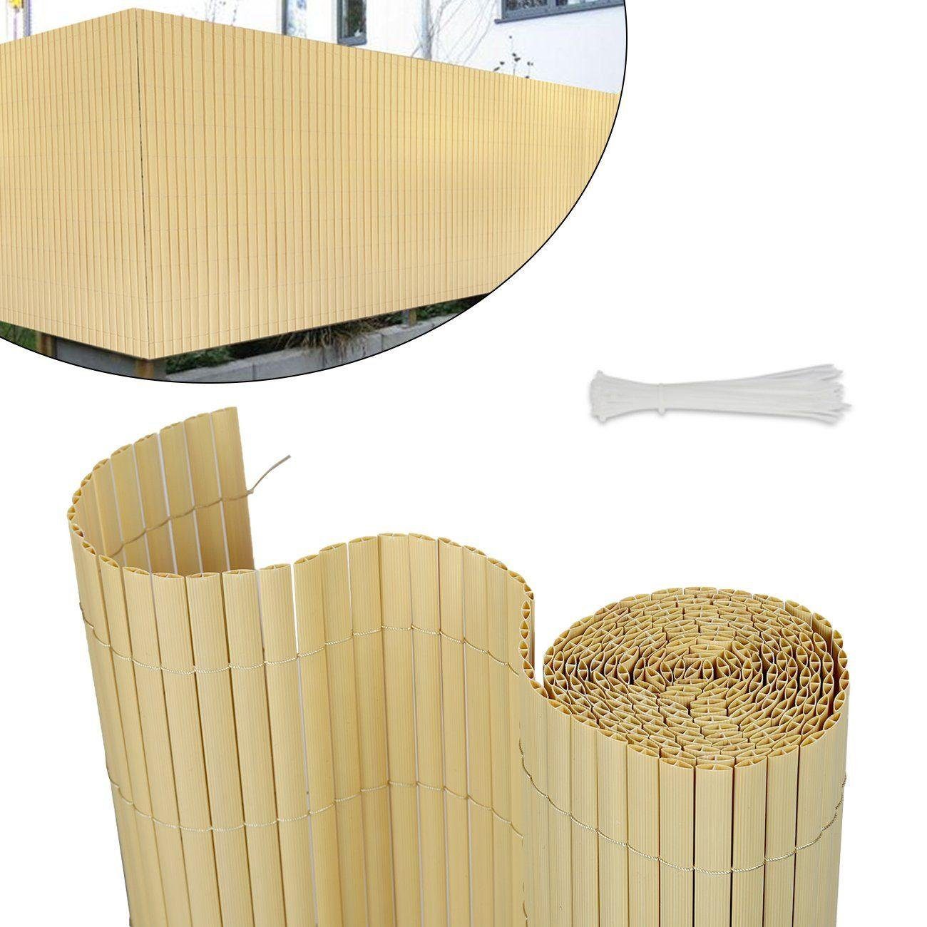 Sekey Balkonsichtschutz PVC Sichtschutzmatte Grau Bambus Sichtschutz Balkon ohne Bohren Zaun Sichtschutz, Windschutz, Sonnenschutz für Balkon, Garten, Terrasse