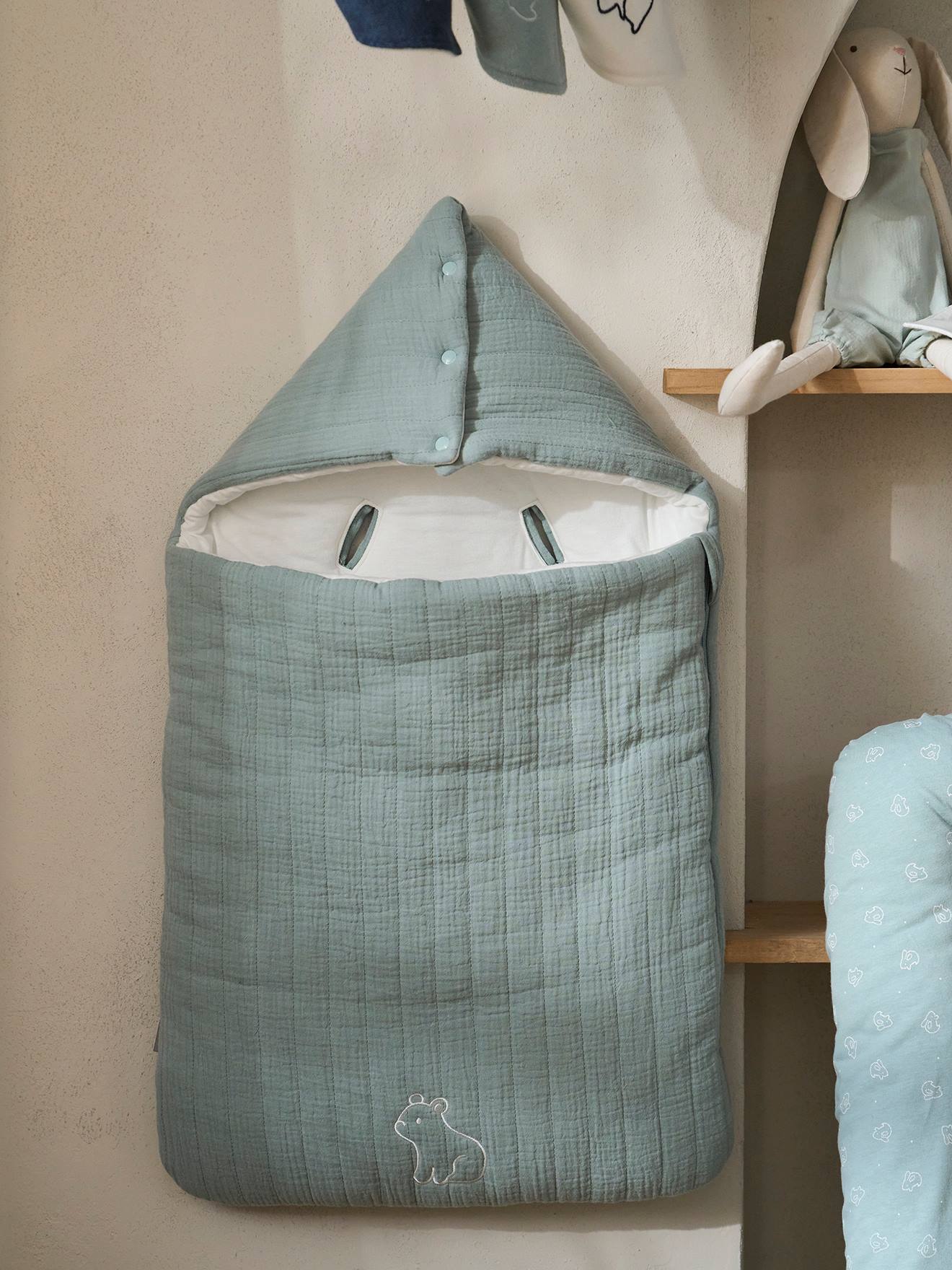 Vertbaudet Baby Sommer-Ausfahrsack Oeko-Tex - graublau waldfreunde