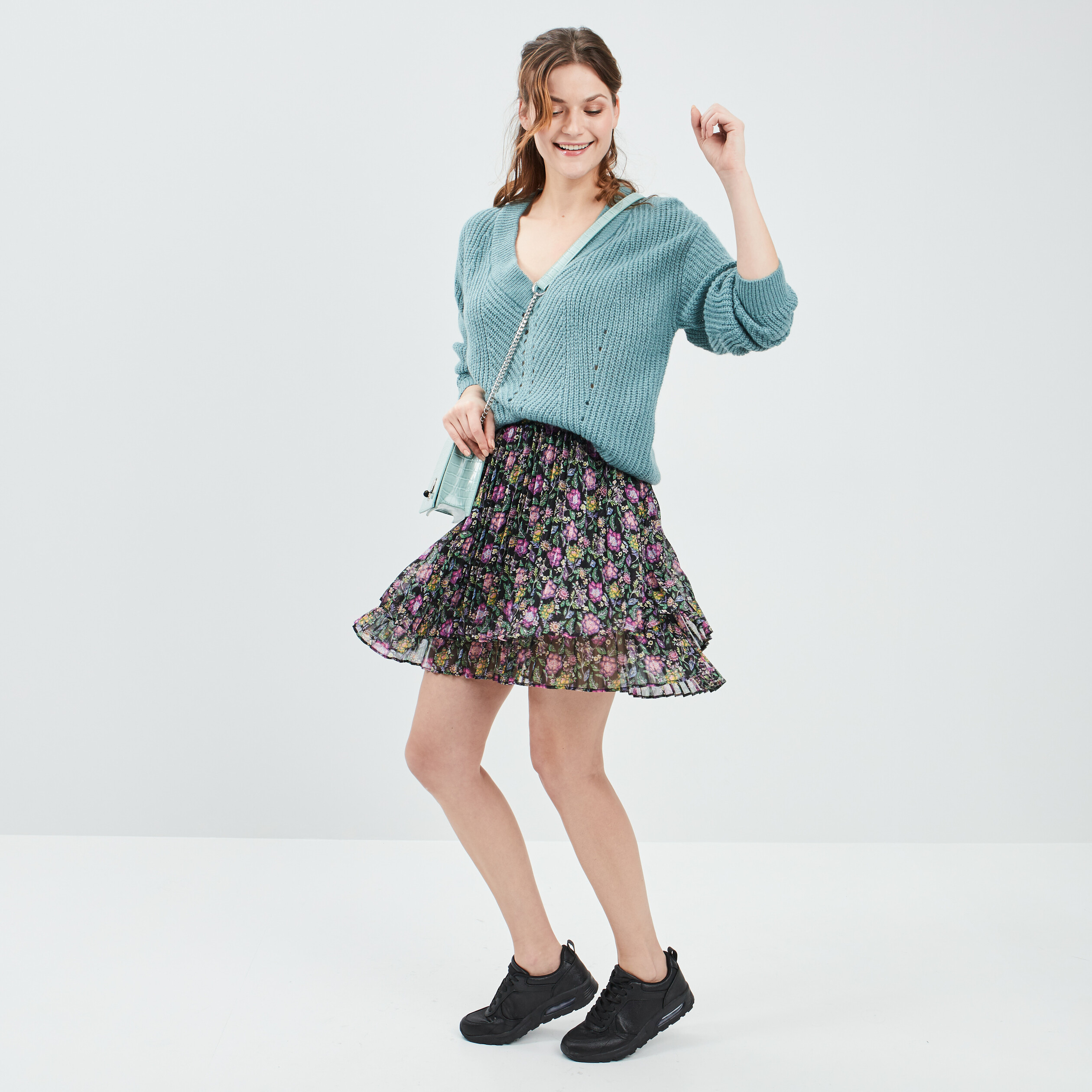 Jupe droite plissée multicolore femme | La Halle