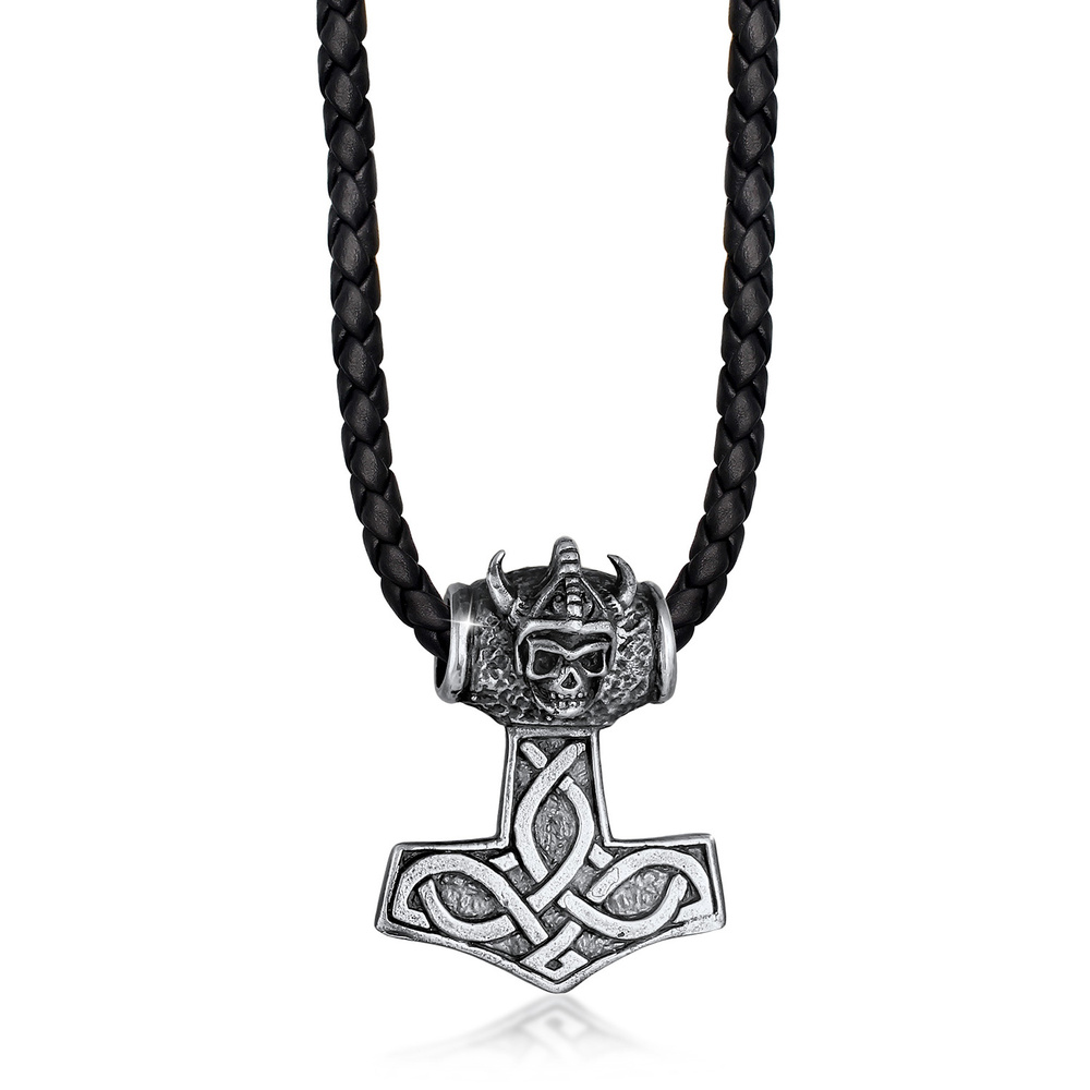 KUZZOI KUZZOI Collier Leder Keltischer Knoten Thor's Hammer 925 Silber collier