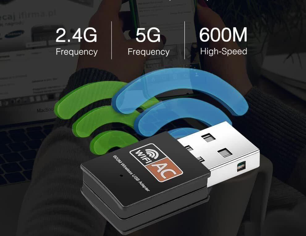 Olotos WLAN-Stick WLAN Stick Dual Band USB WiFi 802.11AC Adapter 600Mbit Dongle, AC600Mbit/s WLAN DualBand(433Mbps 5GHz/150Mbps 2,4GHz)