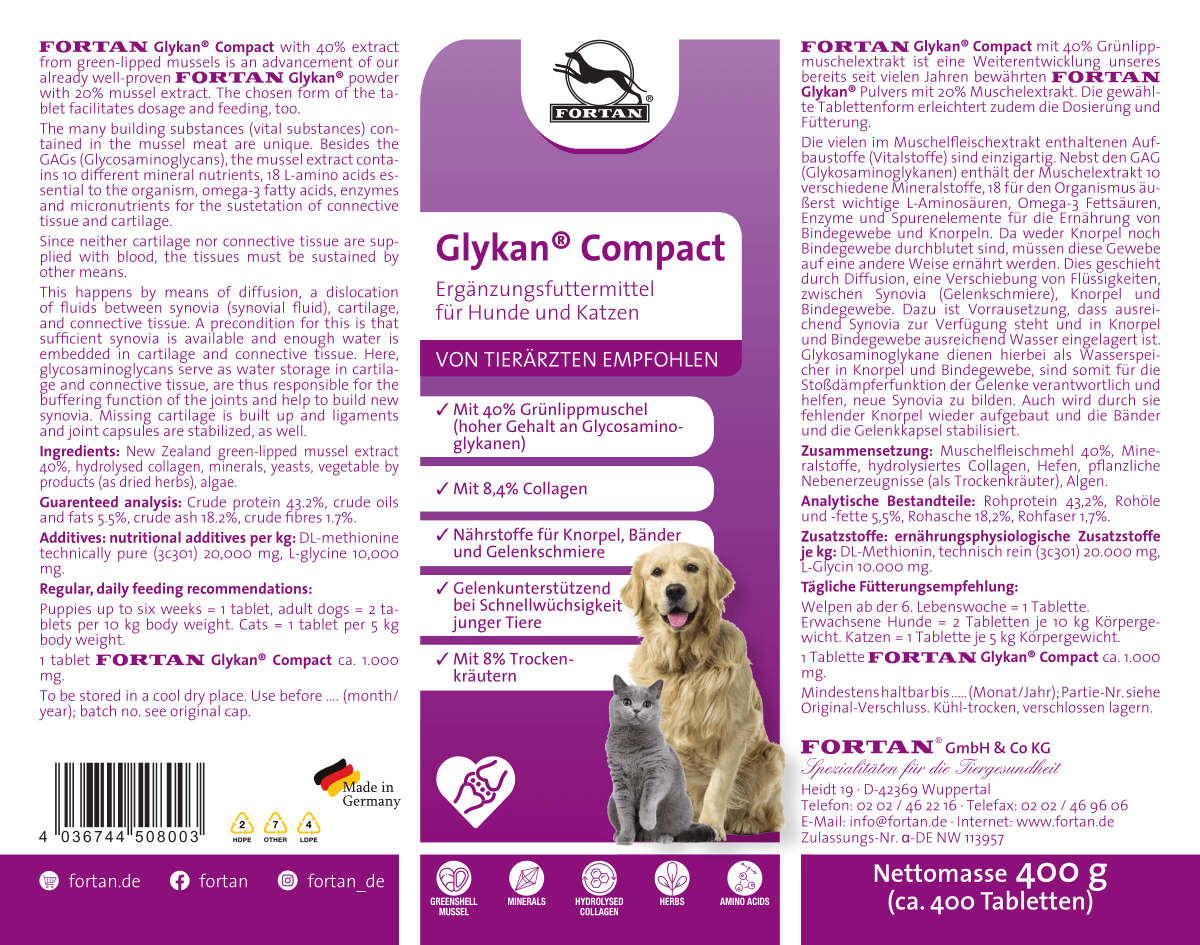 Fortan Ergänzungsfutter & Aufzucht Fortan Glykan Compact Tabletten 400 g