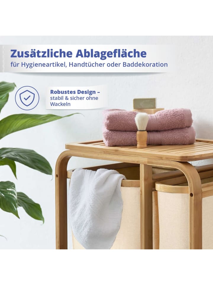 Lumaland Lumaland Wäschekorb aus Bambus mit 2 ausziehbaren Wäschesäcken Farbe Dunkelgr günstig kaufen onesize