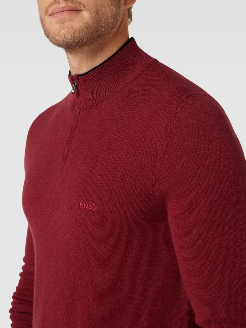 Strickpullover mit Troyer-Kragen Modell 'Marlo' in bordeaux rot