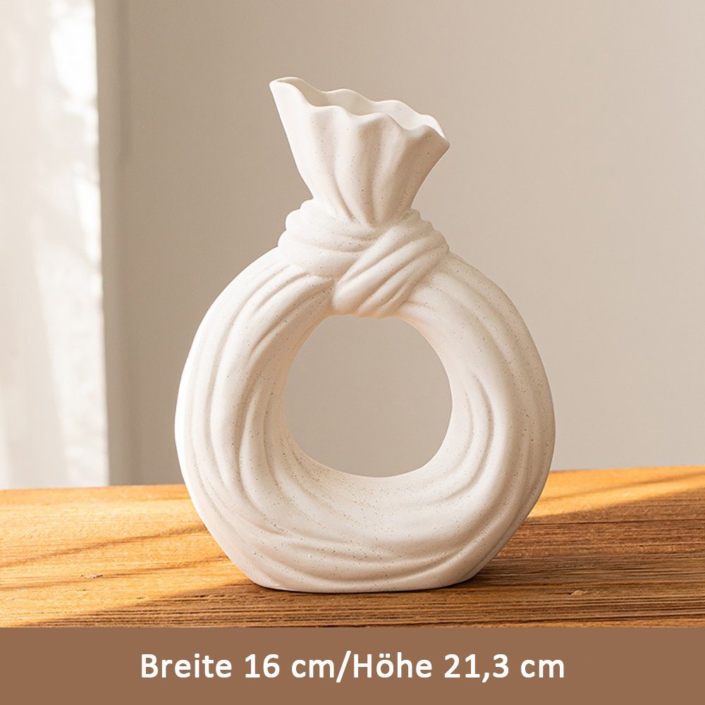 SCOHOME Dekovase Keramik vase beige Moderne deko (1 St., Geeignet für Wohnzimmer, Schlafzimmer), Kunst Vase Runde Form Vasen