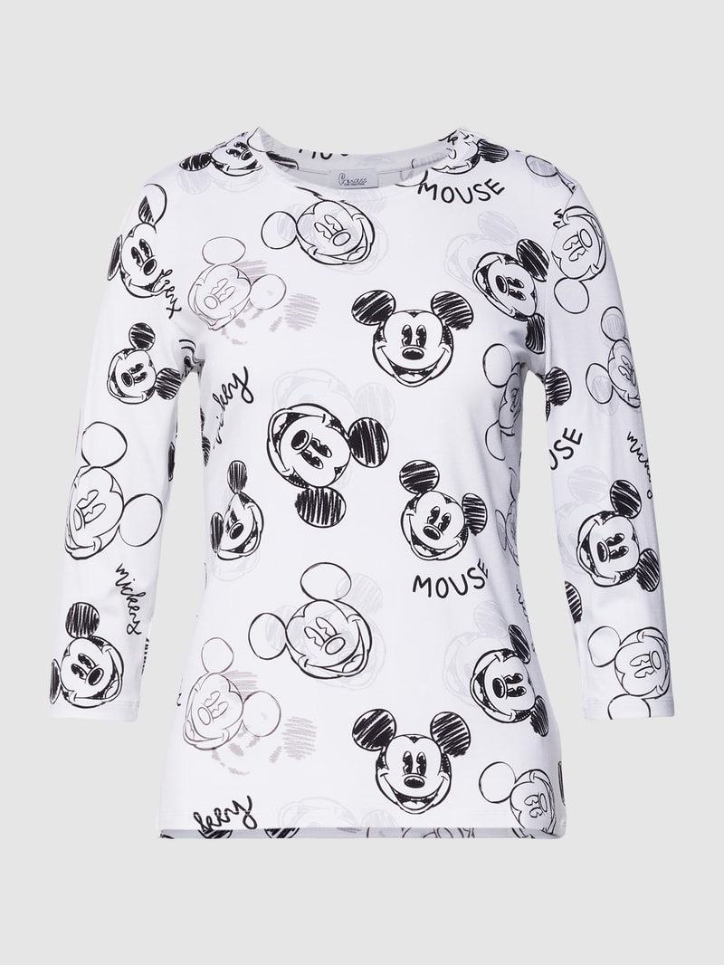 Longsleeve aus Viskose-Elasthan-Mix mit Allover-Muster in offwhite