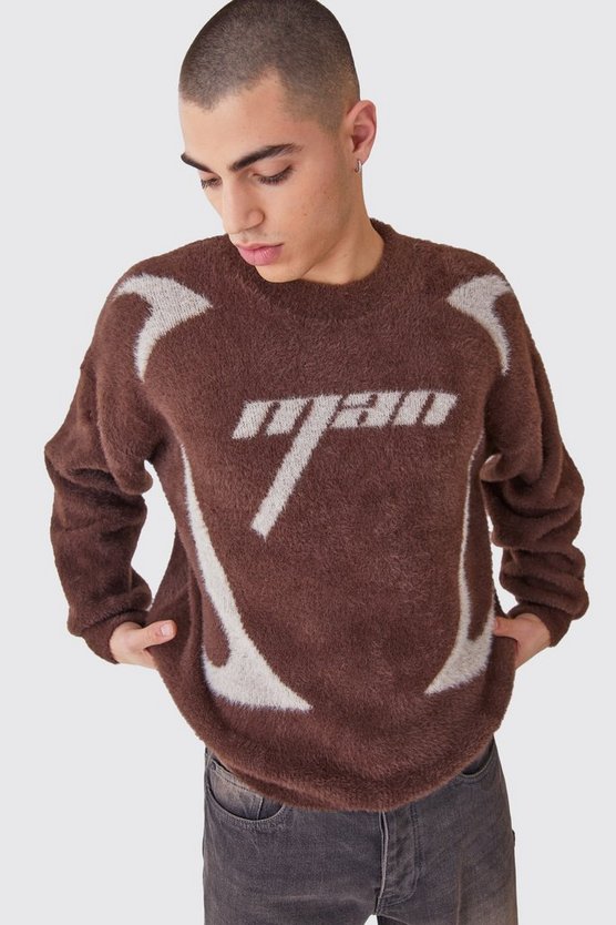 Flauschiger Oversize Moto-Strickpullover mit Rundhals-Ausschnitt