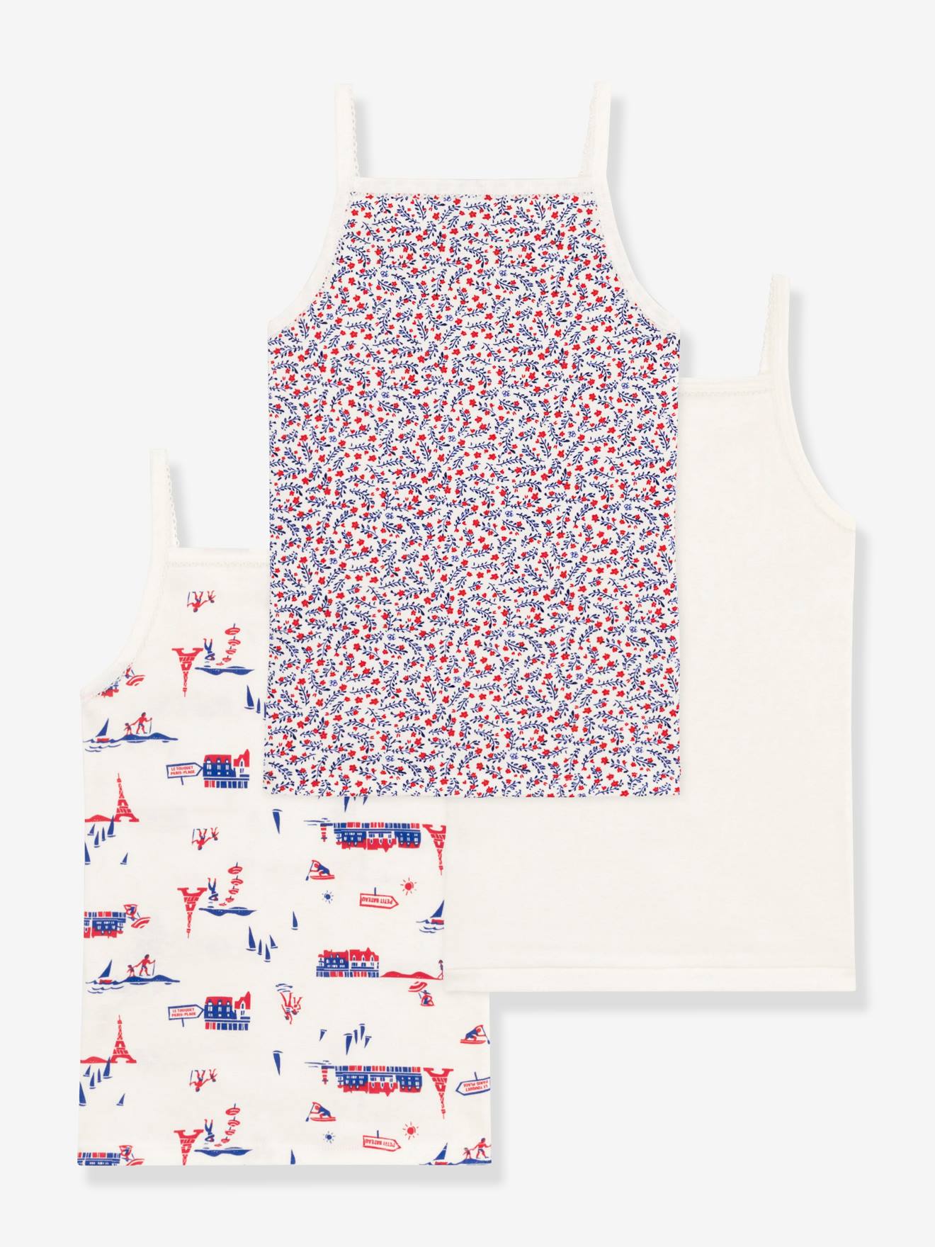 Lot de 3 chemises à bretelles en coton bio PETIT BATEAU blanc