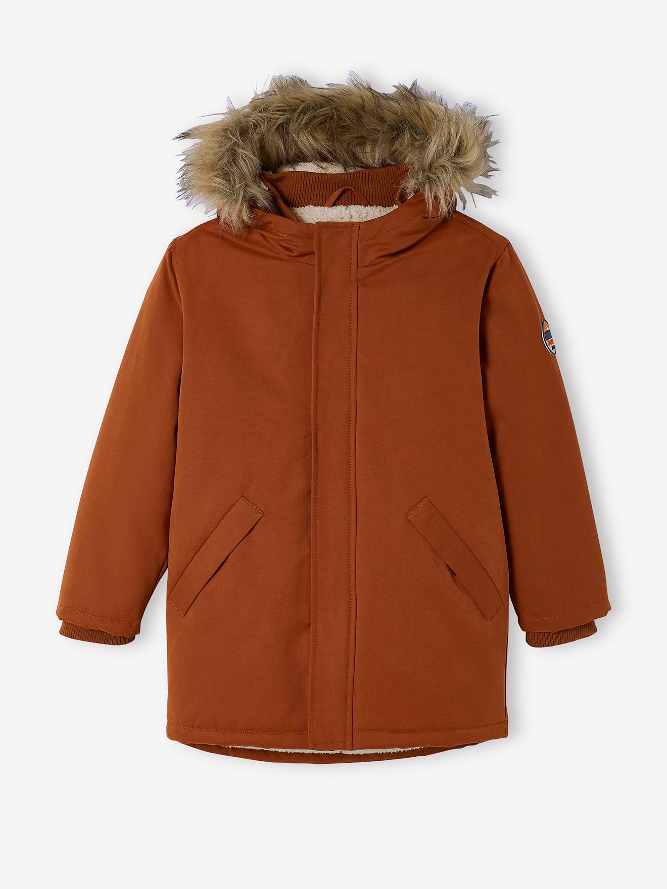 Vertbaudet Jungen Jacke mit Kapuze, Wattierung Recycling-Polyester - graugrün