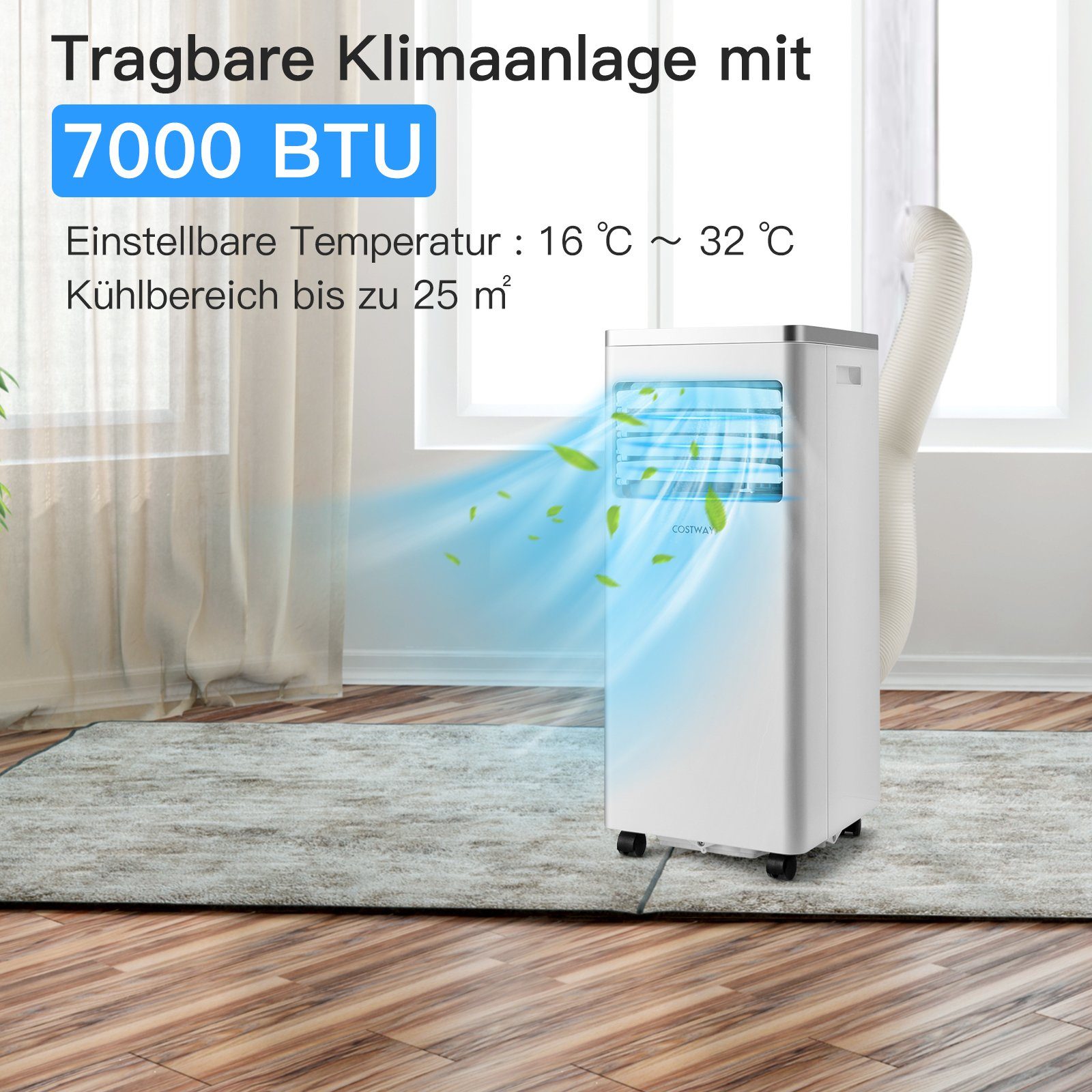 COSTWAY 3-in-1-Klimagerät, 7000BTU, für 65m³, mit Fernbedienung, 16℃-32℃