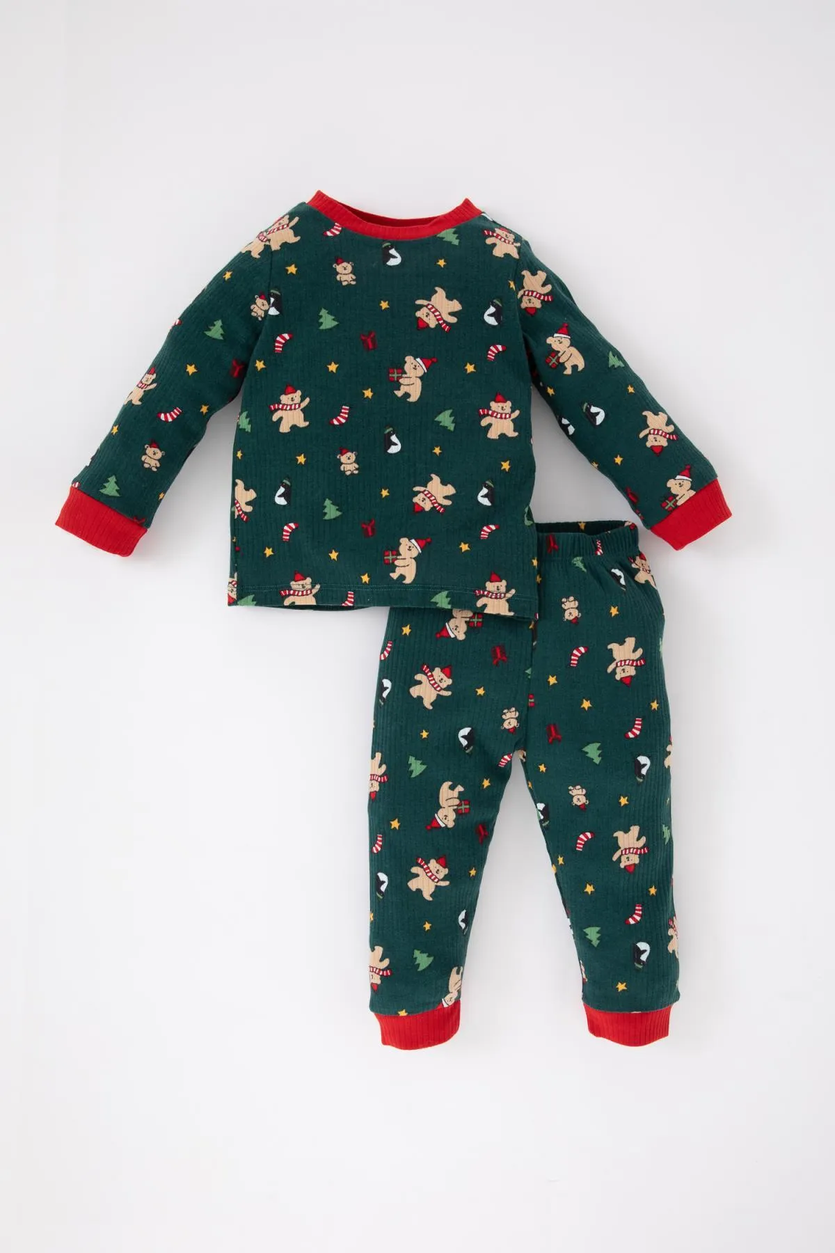 DeFacto  Langärmliges, geripptes Camisole-Pyjama-Set mit Neujahrsthema für Babys