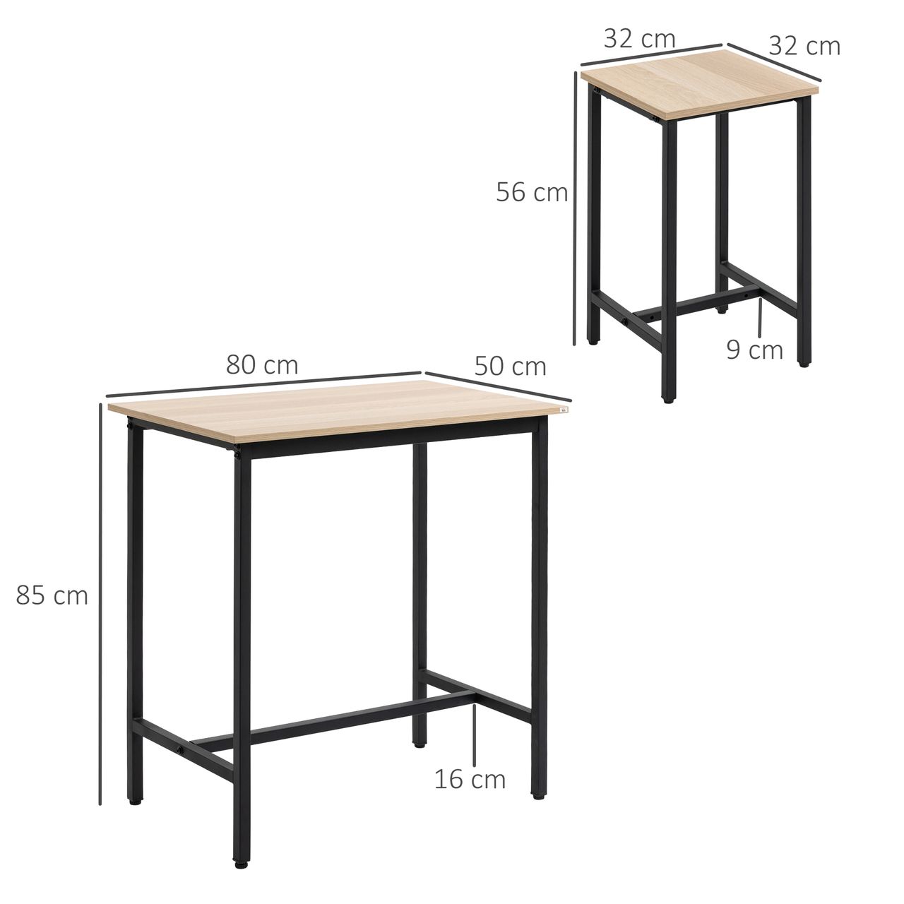 HOMCOM 3-teilig Esszimmergruppe Bartisch mit 2 Stühlen Spanplatte Naturholz