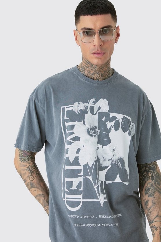 Tall zerrissenes Oversize T-Shirt mit floralem Print