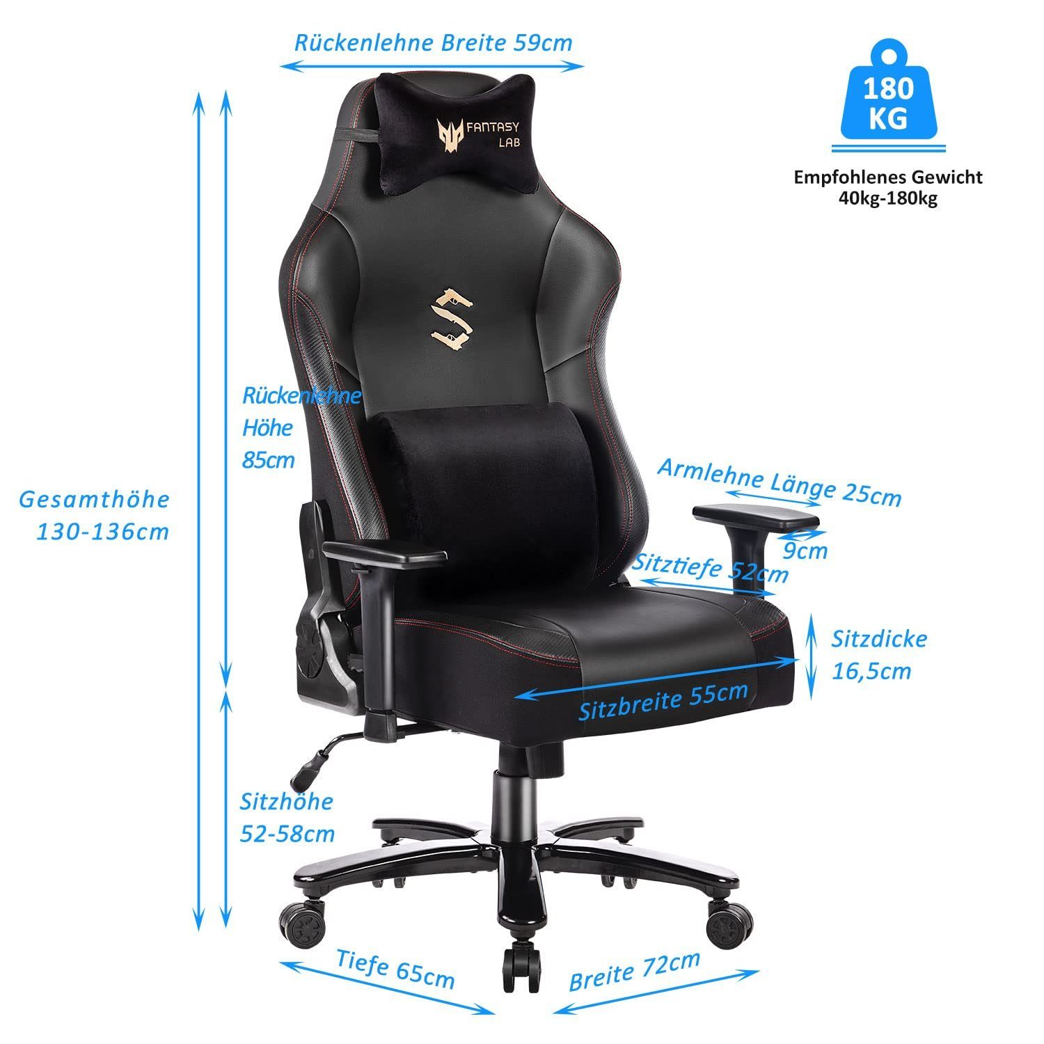 suptek Gaming-Stuhl Ergonomischer XL Gaming Stuhl mit Massagefunktion (180KG Belastbar, Verstellbare 3D-Armlehnen, Große Sitzfläche), Ergonomischer Gaming Sessel, 180 kg Belastbarkeit