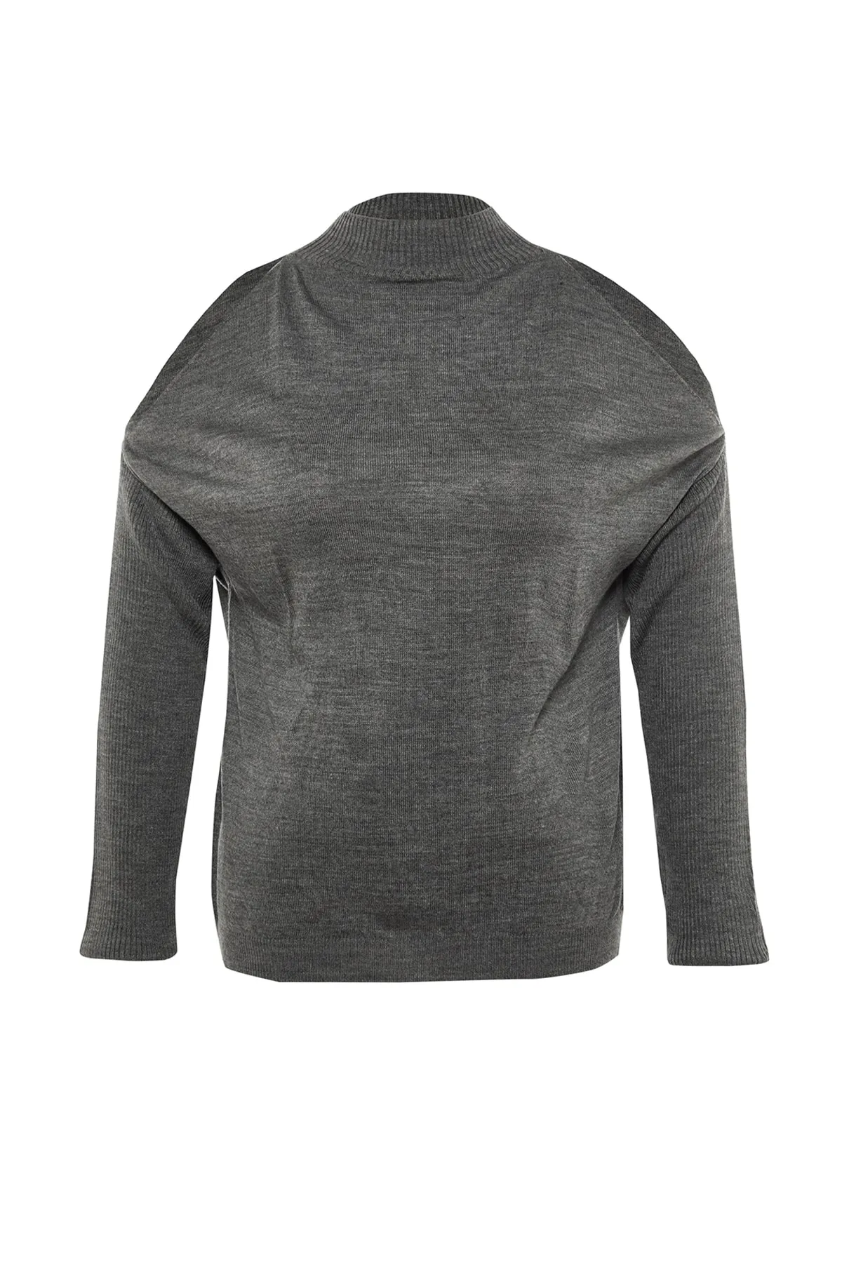 Trendyol Curve  Anthrazitfarbener, detaillierter Strickpullover mit Cut-Outs