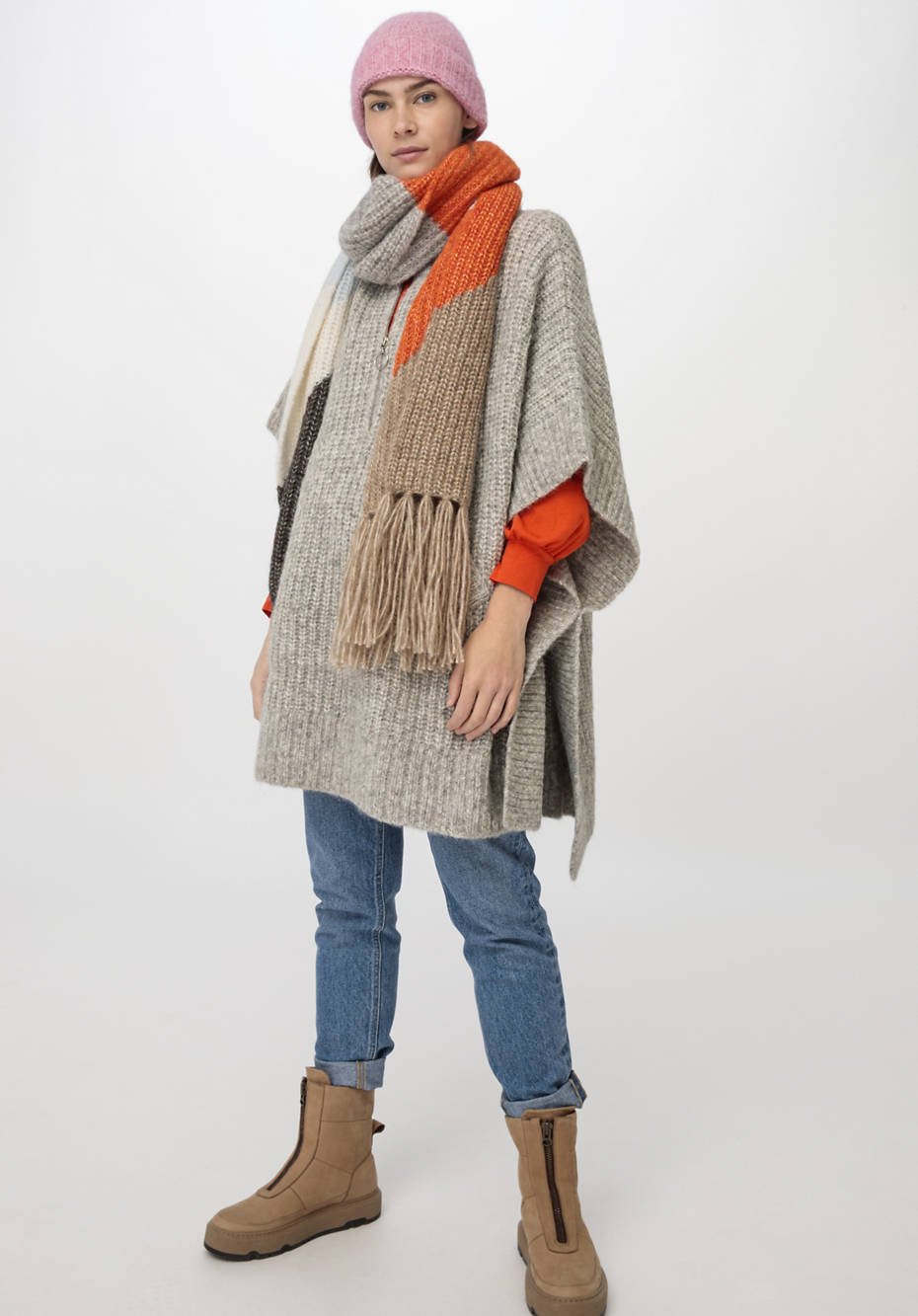 Strick-Poncho aus Alpaka mit Pima-Bio-Baumwolle