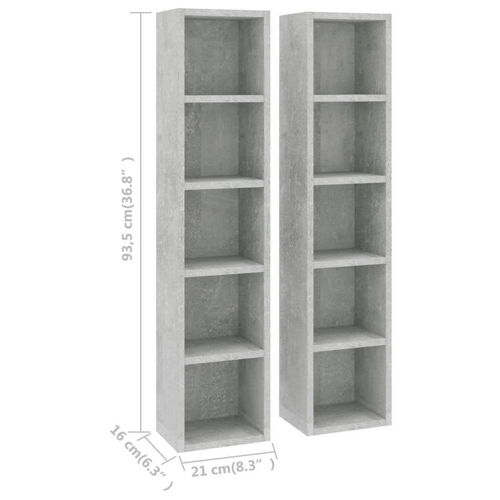 vidaXL Regal CD-Regale 2 Stk Betongrau 21x16x93,5 cm Spanplatte