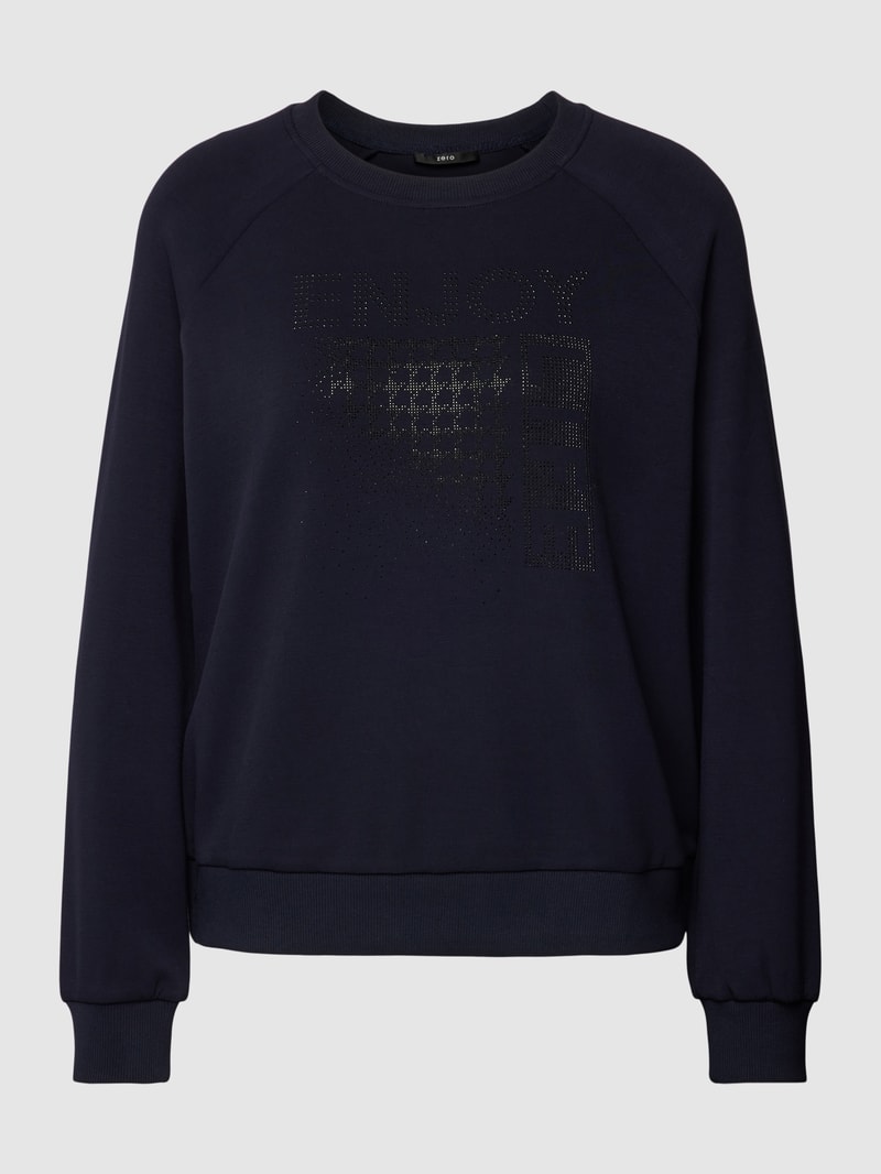 Sweatshirt aus Viskose-Mix mit Strasssteinbesatz in blau