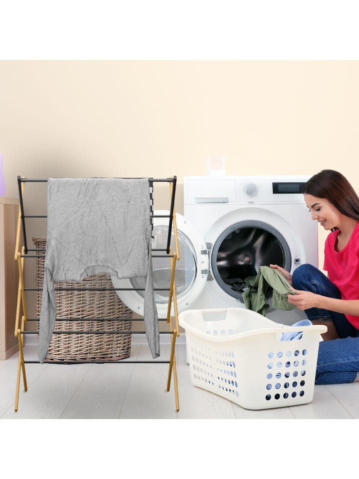 relaxdays Wäscheständer in Natur/ Schwarz - (B)75 x (H)43-105,5 x (T)37,5 cm günstig kaufen onesize