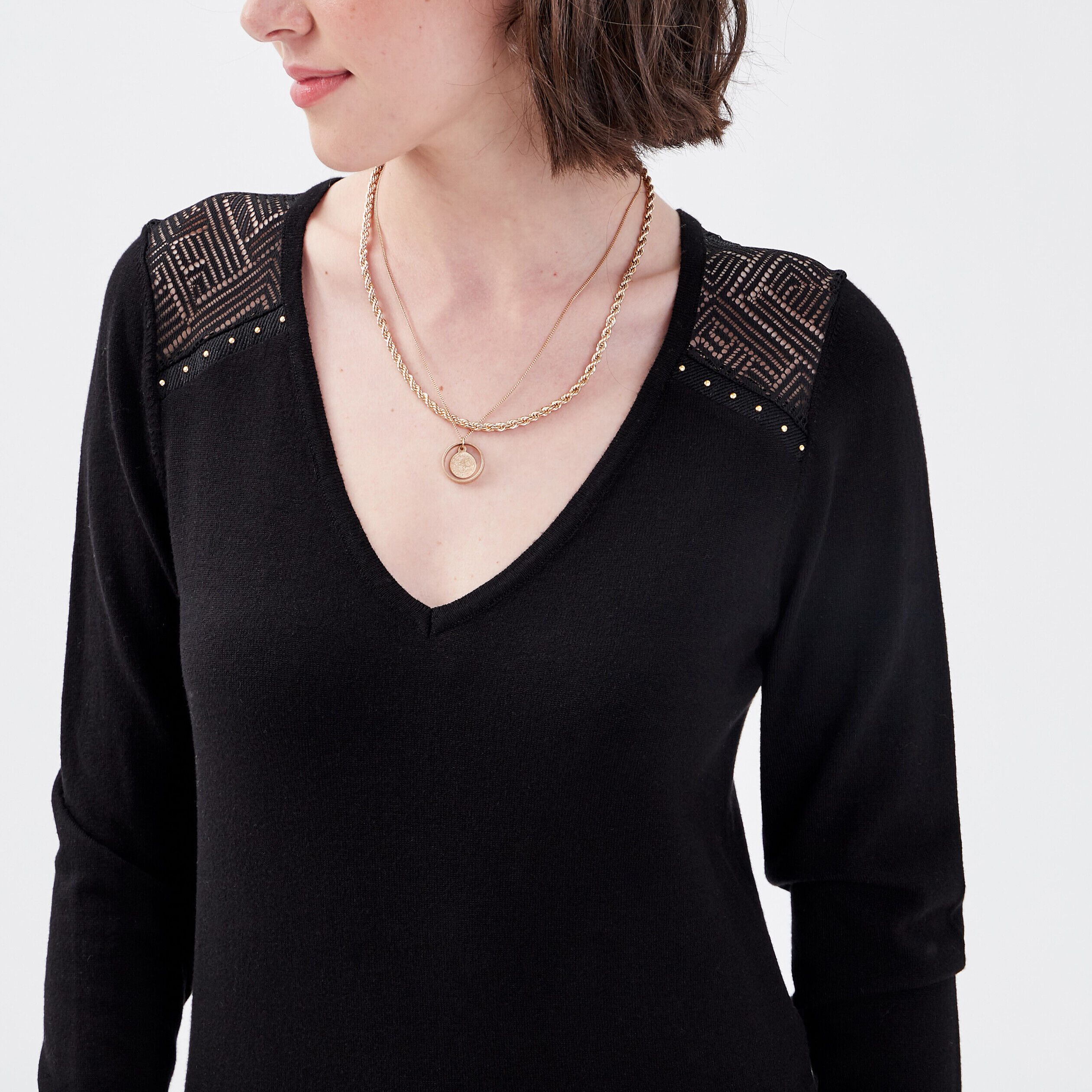 Pull avec dentelle noir femme | Cache Cache