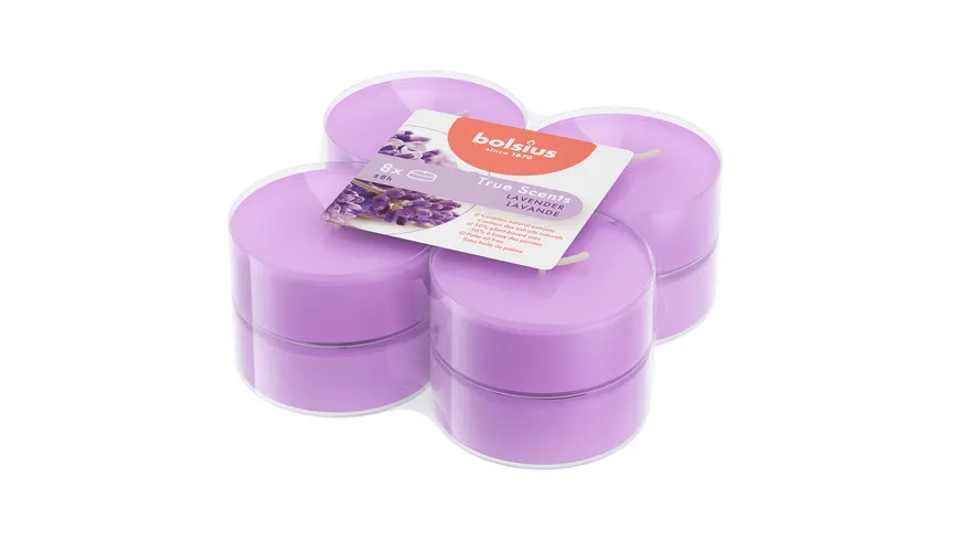 bolsius Maxi-Teelichte True Scents 8h 8er Pack Lavendel Lavendel