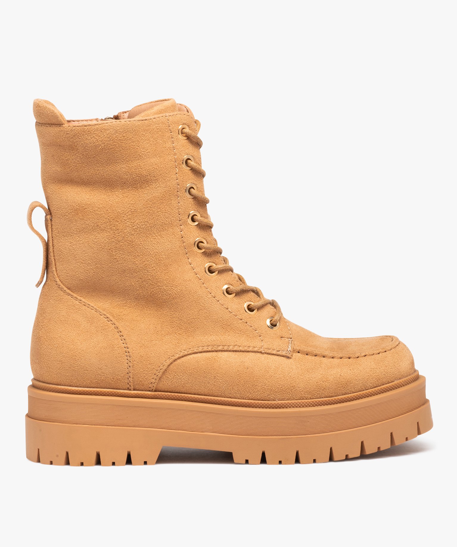 Boots femme unies à semelle épaisse crantée et à zip camel | GEMO