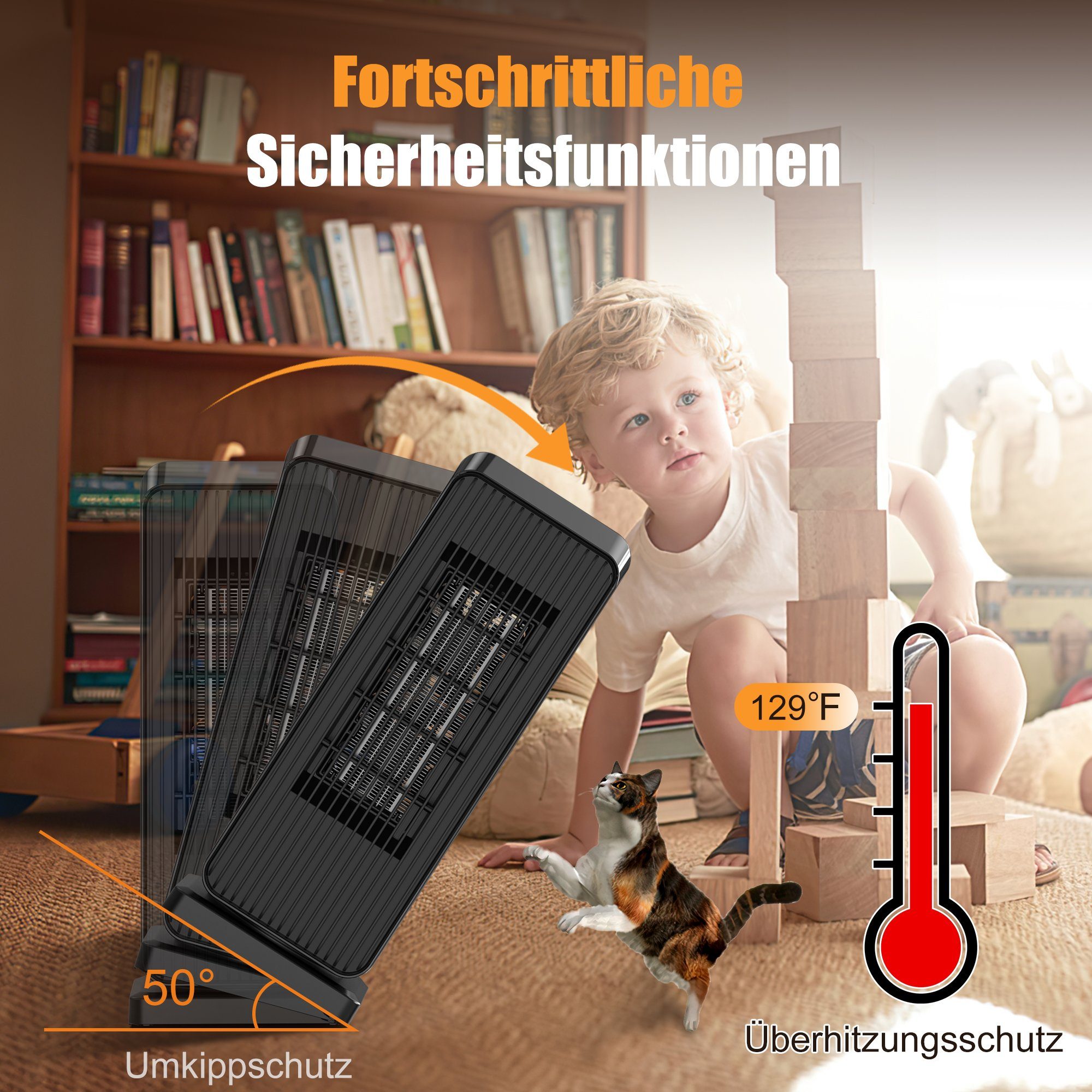 Mutoy Heizlüfter Keramikheizlüfter,Heizlüfter, Heizgerät, Heizung mit Fernbedienung, Heizlüfter energiesparend mit Oszillationsfunktion&Timer,3 Heizstufen