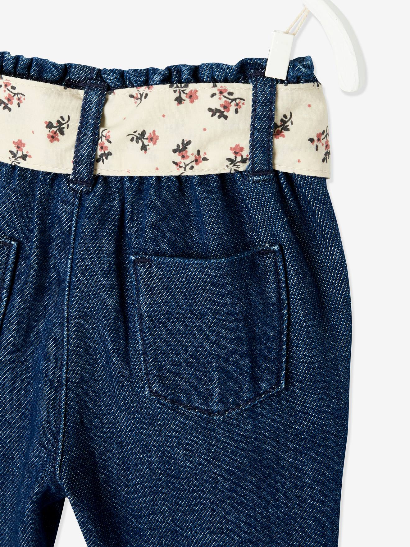 Vertbaudet Mädchen Baby Jeans mit Stoffgürtel - grauer denim